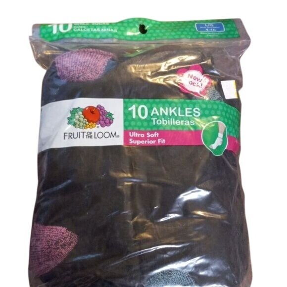 FOTL Size L 4 10 Ankle Socks Girls 10 Pack Ultra Soft Black Spandex Heel NEW - Picture 1 of 7